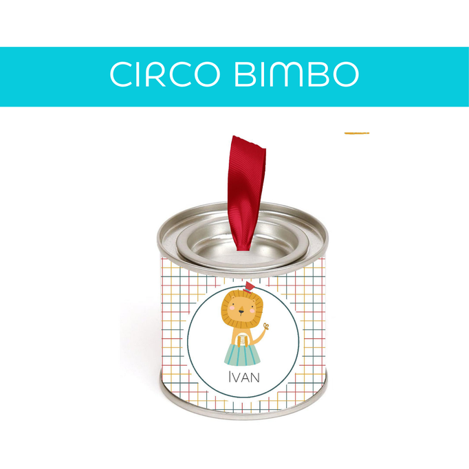 BOMBONIERE BABY TINS BATTESIMO NASCITA PRIMO COMPLEANNO CIRCO