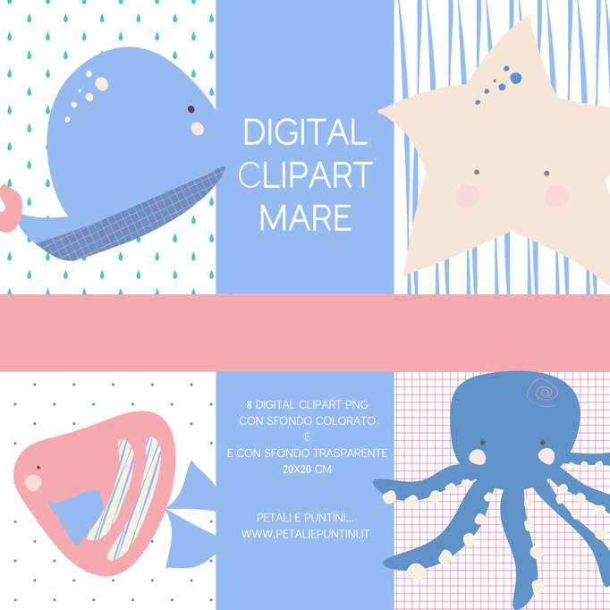 CLIPART MARE balena stella marina polipo pesche tropicale