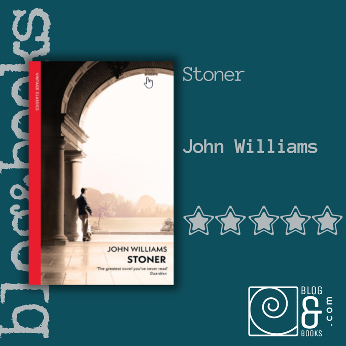 Book cover of Stoner by John William with a 5-star rating and blog&books.com logo.