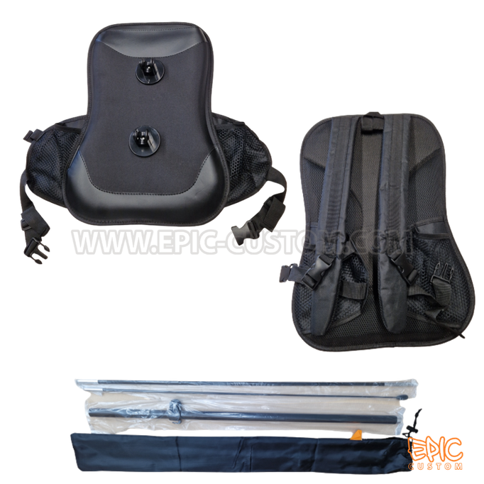 Complete backpack pacer flag system including harness, poles and carry bag.