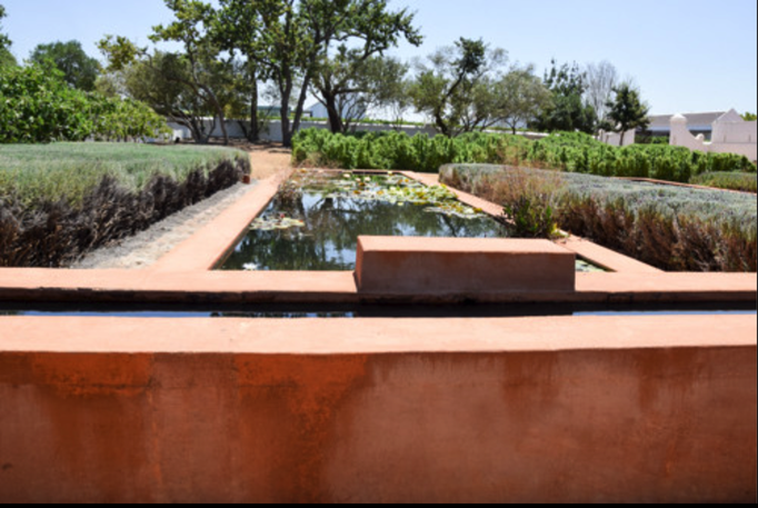 2016 | Kapstadt | Simondium, Babylonstoren: Gestylte Wasserbecken als Teil des Bewässerungssystems.