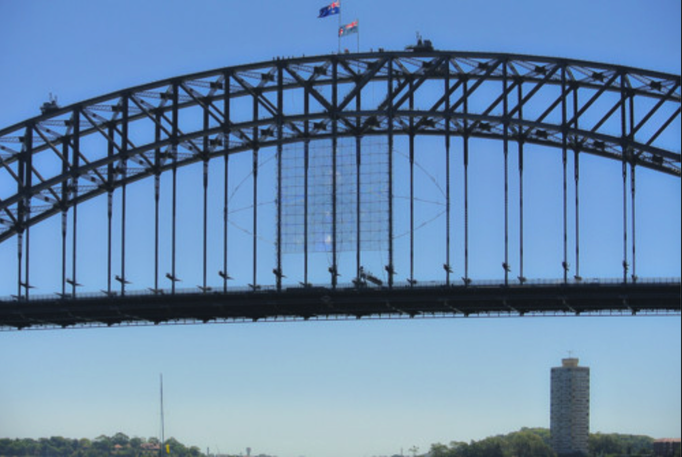 Australien '14 | Sydney, New South Wales: «Harbour Bridge». «Bridge Climb». Gesichertes Überqueren der Brücke über den Brückenbogen.