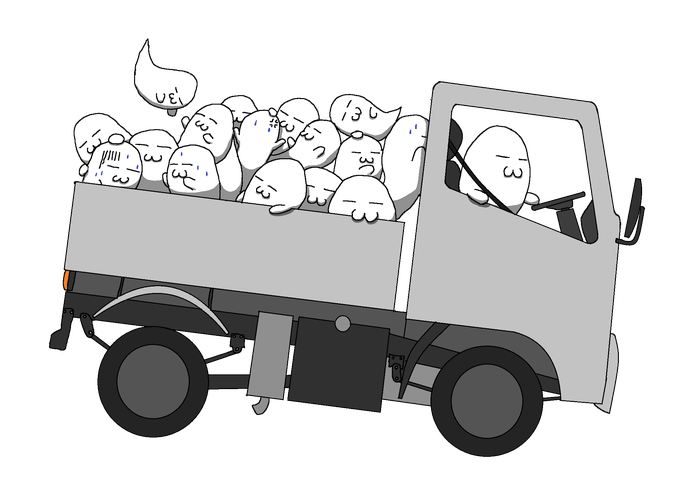 トラックDally：主に配送の説明等で使用する挿絵で、荷台のDally達が楽しそう。乗り物酔い気味なのも居ます。