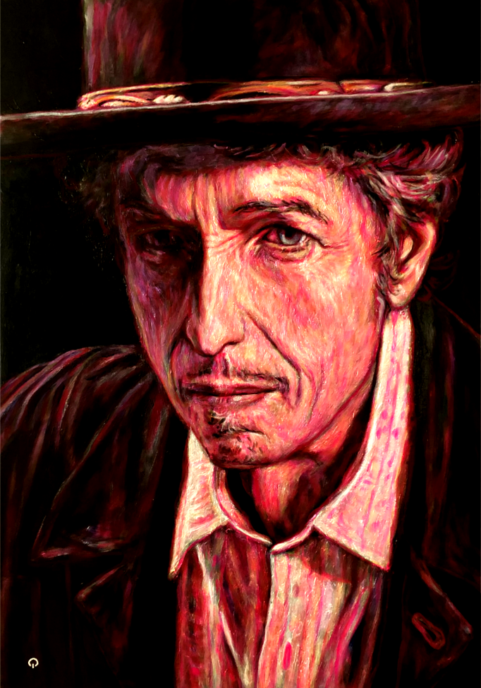 Retro Vintage Style Portrait of Singer Songwriter Poet and Nobel Price Winner