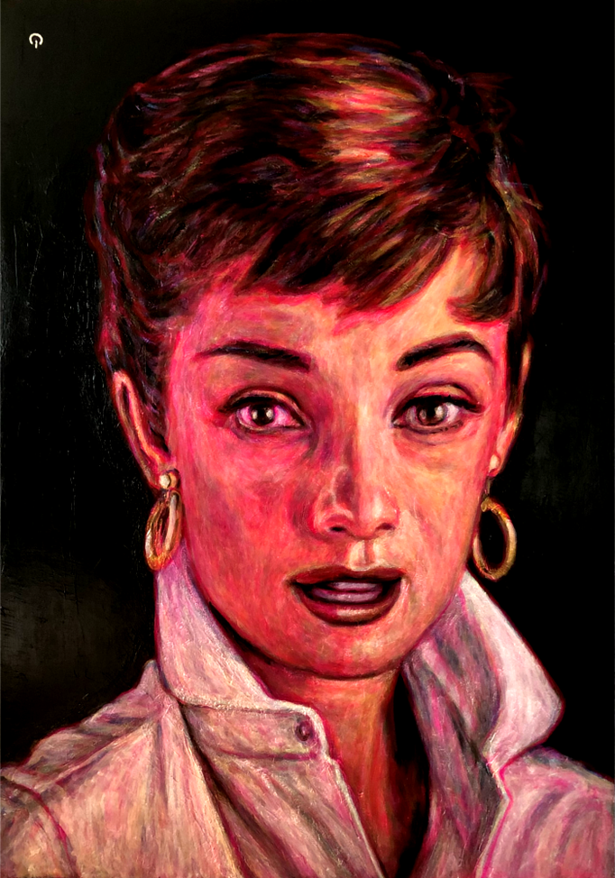 Retro Vintage Style Portrait Painting of World famous  Actress in Breakfast at tiffanys