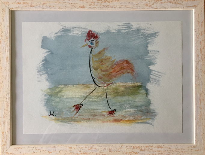 Stolzer Hahn, Aquarell