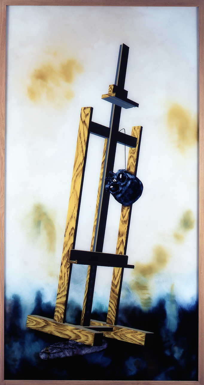 Composition au chevalet - huile sous verre - 200 x 108 cm - 1996
