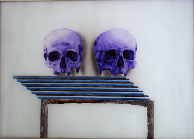 Deux crânes n° 5 - huile sous verre - 50 x 70 cm - 2003