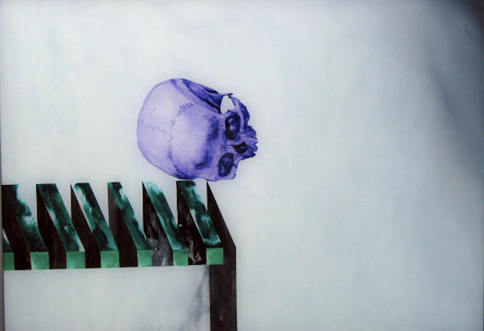Crâne n° 7 - huile sous verre - 50 x 70 cm - 2003