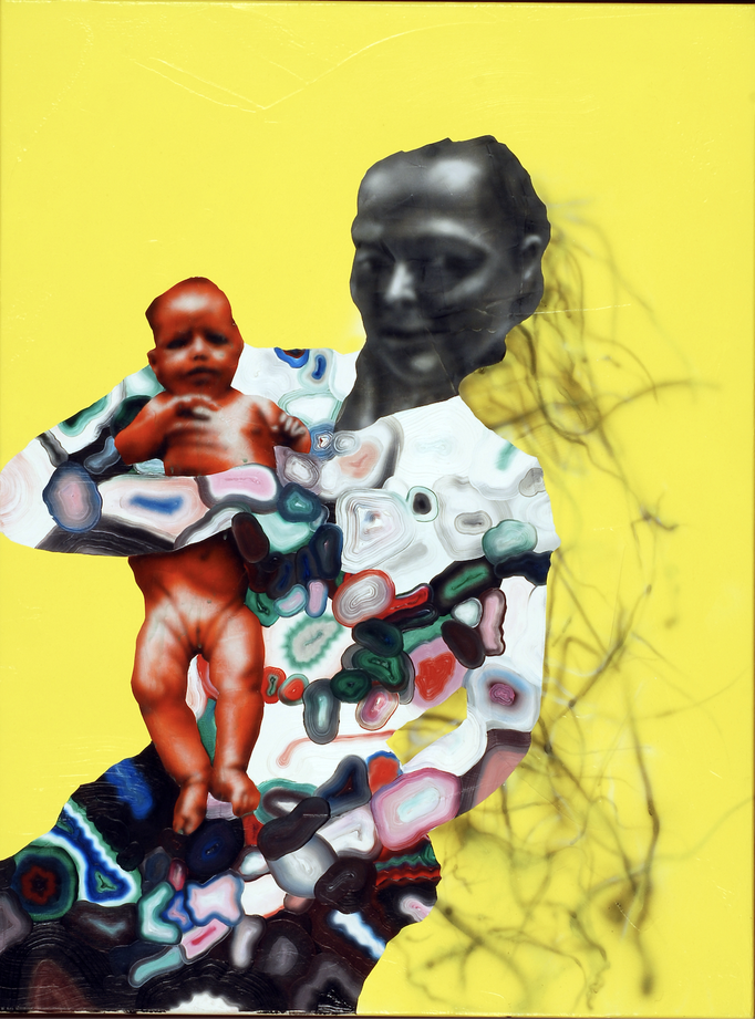 Maternité fond jaune - huile et acryl sur toile -80 x 60 cm - 2005