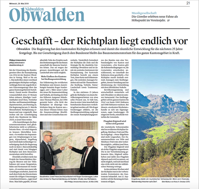 Obwaldner Zeitung vom 29.05.19