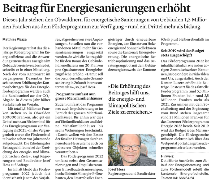 Obwaldner Zeitung vom 11.01.2022