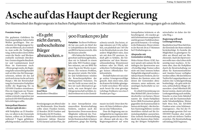 Obwaldner Zeitung vom 13.09.2019
