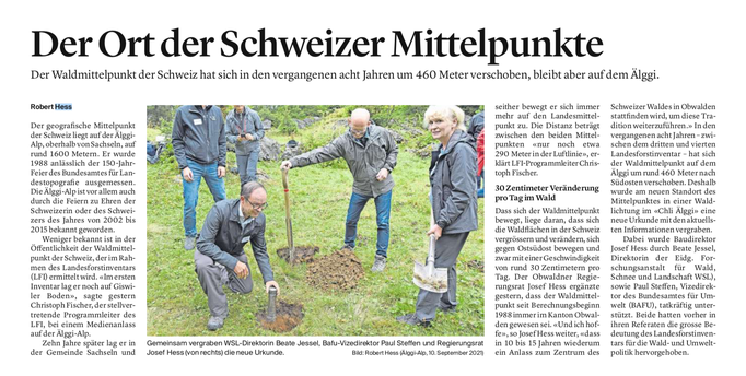 Obwaldner Zeitung vom 11.09.2021, Video-Bericht: https://www.tele1.ch/nachrichten/der-wald-breitet-sich-wieder-in-den-alpen-aus-143705190