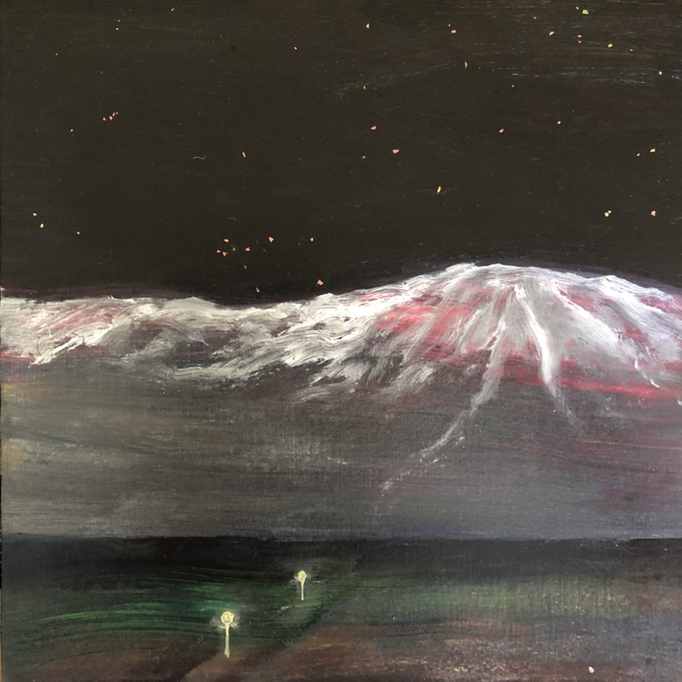 「ピンネシリ」　油彩、アクリル、ラメ、パネルにミュー・グラウンド　22.7×22.7cm　2019