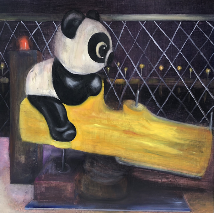 「あそぼうよ」　油彩、パネルにミュー・グラウンド　91×91cm　2019