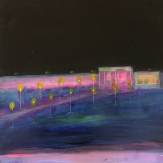 「ハイウェイ」　油彩、アクリル、パネルにミュー・グラウンド　53×53cm　2019