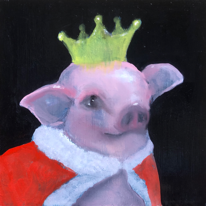 「The Pig King」　油彩、パネル　22.7×22.7㎝　2024