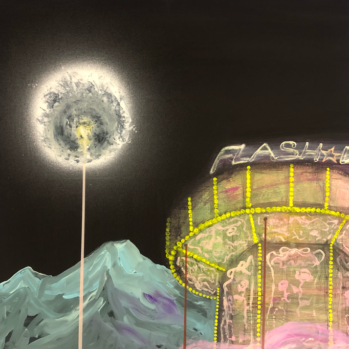 「山が見える遊園地」　アクリル、パネルにミュー・グラウンド　53×53㎝　2021