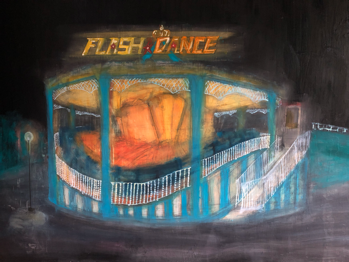 「flash dance」　油彩、パネルにミュー・グラウンド　91.0×116.7cm　2019