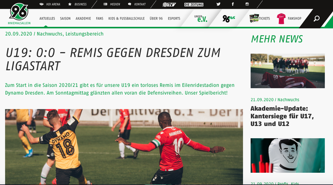 - 20.09.2020 - U19: 0:0 - Remis gegen Dresden zum Ligastart