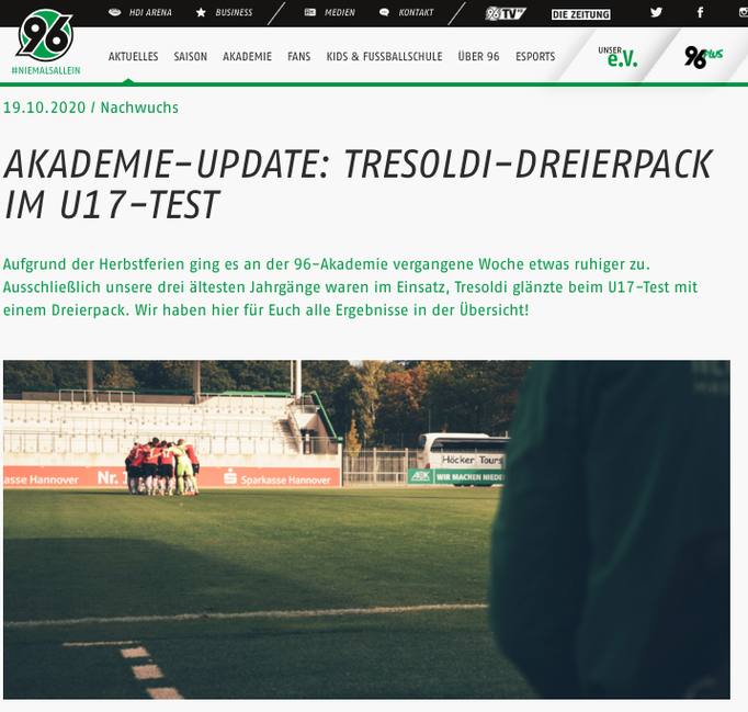 - 19.10.2020 - Akademie-Update: Tresoldi-Dreierpack im U17-Test