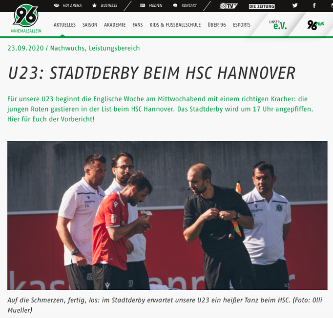 - 23.09.2020 - U23: Stadtderby beim HSC Hannover