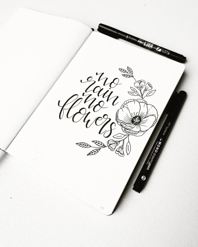 Lettering no rain no flowers (frl.stucki bei den Letter Lovers)