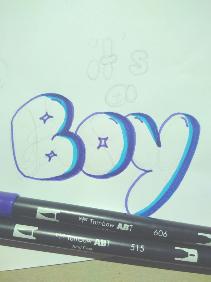 Handlettering Anleitung für Kaugummibuchstaben - it's a boy (Letter Lovers schriftspielerei)