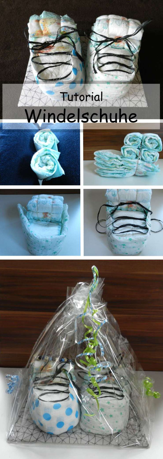 Tutorial: Windelschuhe als Geburtsgeschenk - eine etwas andere Windeltorte