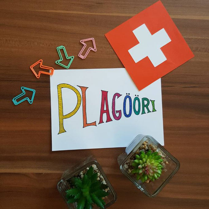 Handlettering auf Schweizerdeutsch: Plagööri (Angeber, Grossmaul)