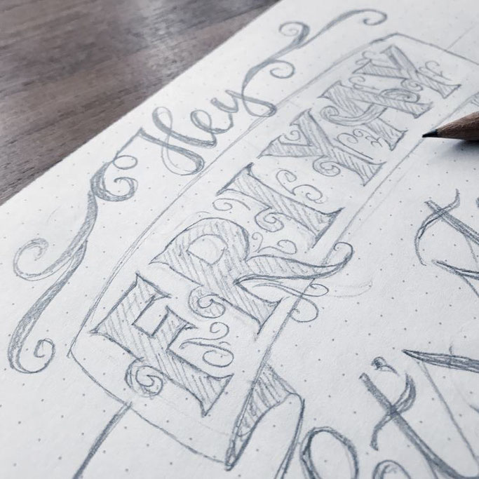 Letter Lovers wildhippiecom Anleitung für ein Lettering Layout: Schritt 4 - Skizze ausarbeiten