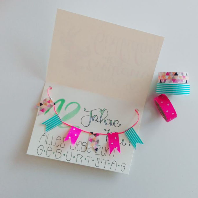 Geburtstagskarte mit Washiwimpeln aufpimpen - DIY Anleitung von Elsterchen für die Letter Lovers
