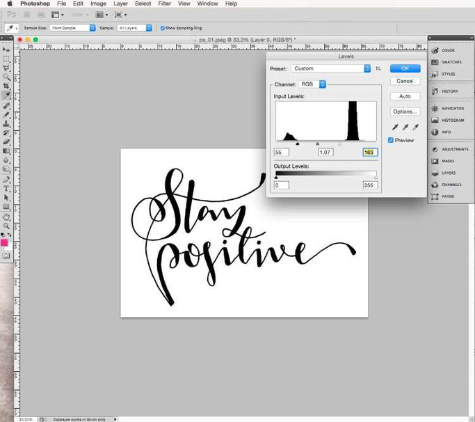 Lettering digitalisieren mit Photoshop - Tonwertkorrektur