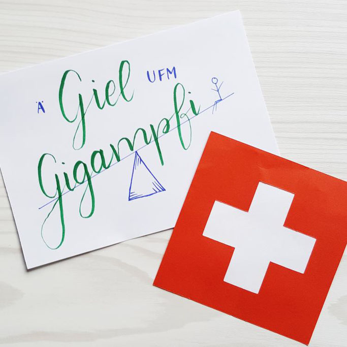 Ä Giel ufm Gigampfi - schweizerdeutsches Handlettering (Ein Junge auf der Wippe)