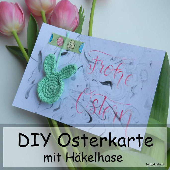 DIY Idee: Osterkarte mit einem gehäkelten Hasen - einfache Idee zum selbermachen