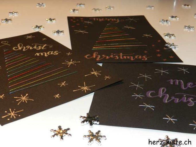 Weihnachtskarten besticken und mit Lettering verzieren