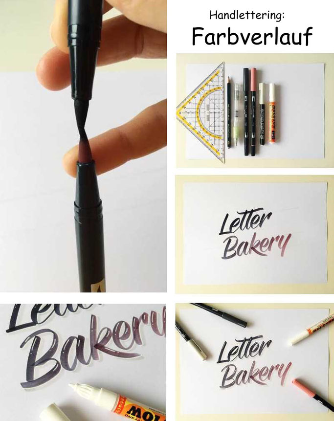 Handlettering Anleitung für einen Farbverlauf mit wasserbasierten Brushpens
