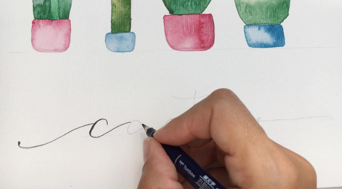 Handlettering mit Watercolor Kakteen - tolle Idee (Letter Lovers herzimbauch)