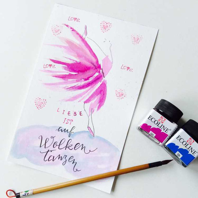 Letter Lovers tradonde: Handlettering Spruch Liebe ist auf Wolken tanzen