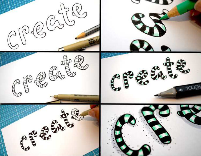 Handlettering Anleitung: verbinde verschiedene Effekte miteinander