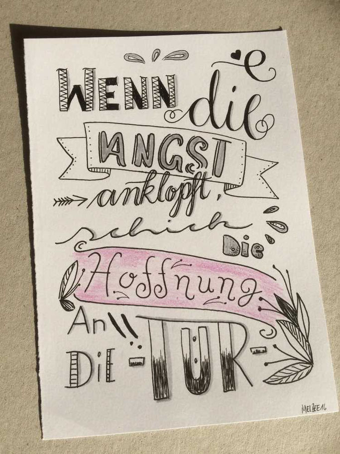 Letter Lovers aponi72: Handlettering Wenn die Angst anklopft, schick die Hoffnung an die Tür