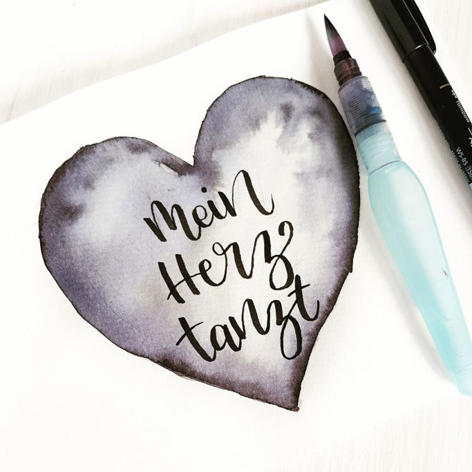 Lettering mit Aquarell Herz - Mein Herz brennt (frl.stucki bei den Letter Lovers)