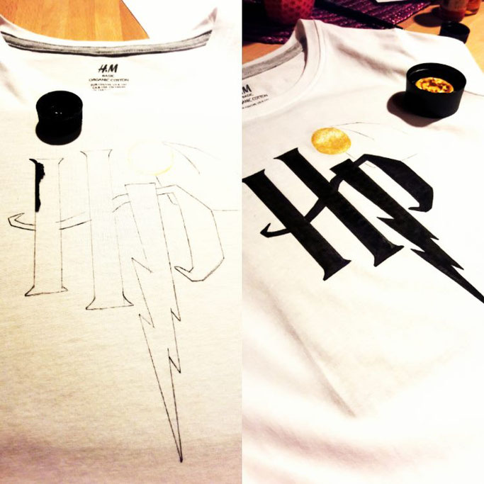 DIY Handlettering Anleitung: Harry Potter Logo HP auf ein T-Shirt lettern
