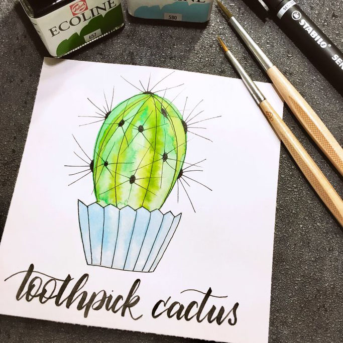 Handlettering mit Aquarell - toothpick cactus (Letter Lovers cornlandart)