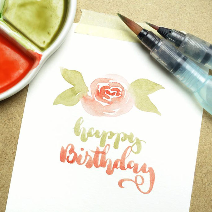 Letter Lovers buntgepinselt: Handlettering Anleitung für lockere Aquarellblumen - Rosen mit Blätter selber zeichnen