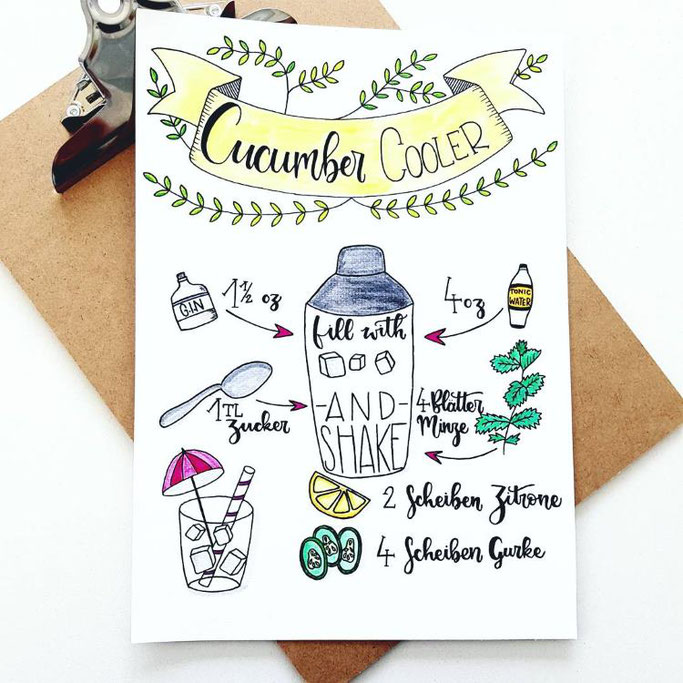 Lettering Rezept - Cucumber Cooler mit Doodles (Letter Lovers letteritoutloud)