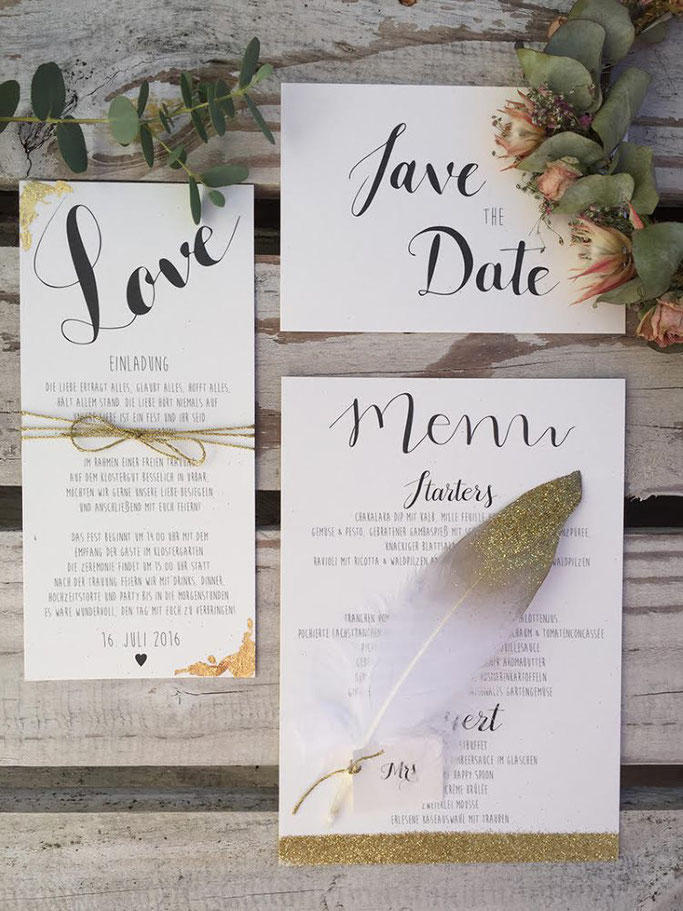Letter Lovers annakalligraphie: Handletering Hochzeitseinladung, Save the date und Menukarte
