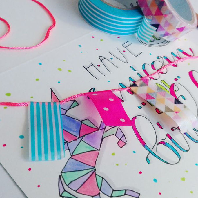 Lettering Anleitung - Geburtstagskarte mit Washi-Wimpeln aufpeppen