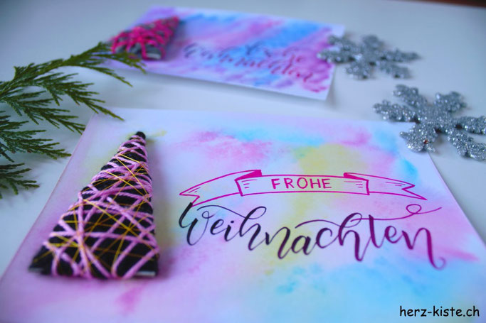 DIY Anleitung für eine Weihnachtskarte mit umwickeltem Tannenbaum - Frohe Weihnachten!